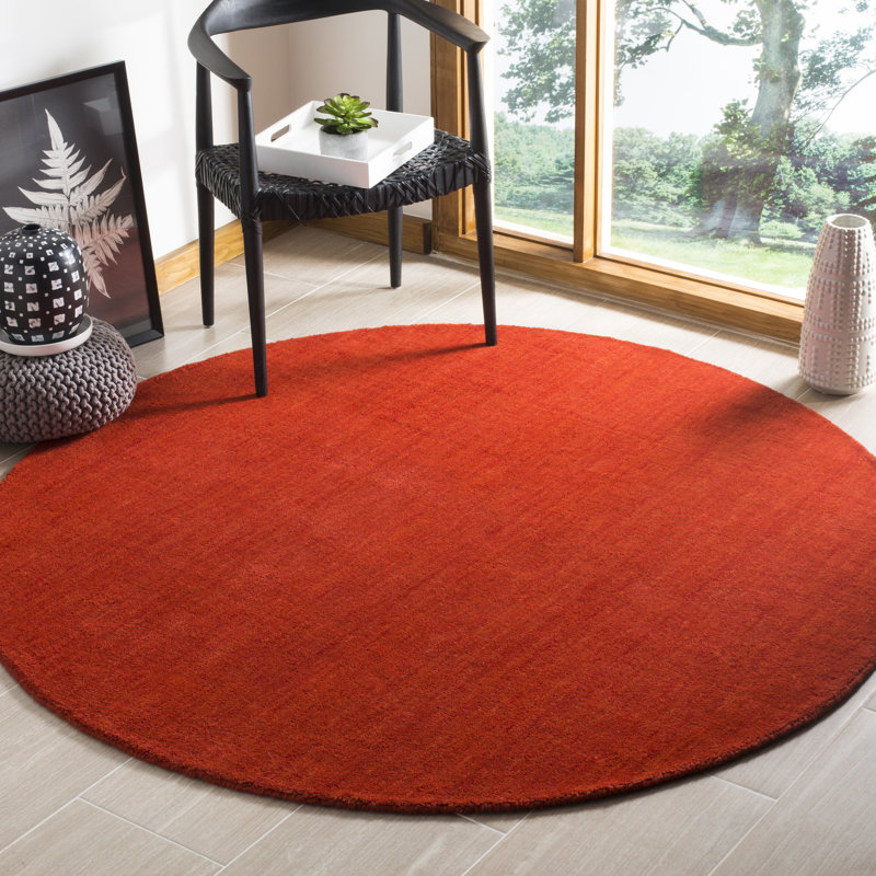 Ewen Hand Loomed Wool/Cotton Solid Color Rug in Red, Round 6'