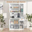 70" High Gloss White Wooden Kitchen Microwave Stand Hutch Pantry Cabinet For Living Room With Storage And Charging Station