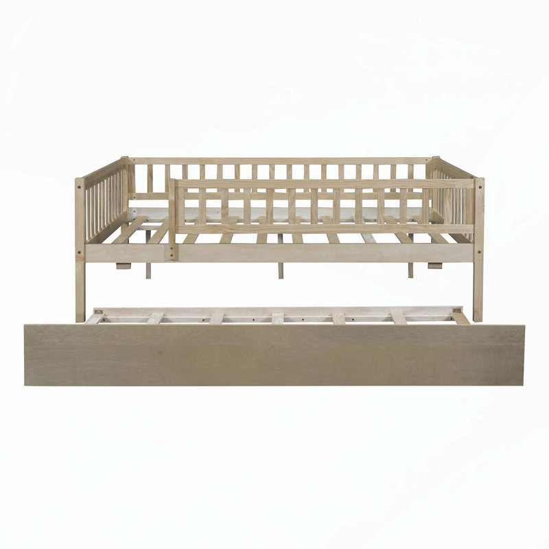 Sturdy and Versatile Daybed with Trundle and Guardrails for Optimal Rest, Natural, Full/Double