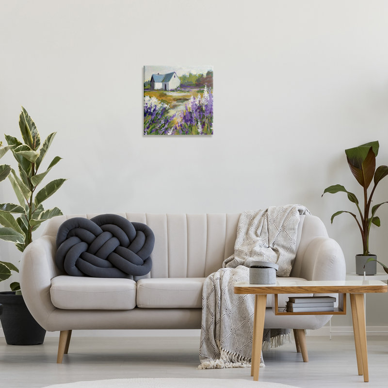 Art mural sur toile Lavender Field and Cottage, design par Susan Winget, H 17 po x l 17 po