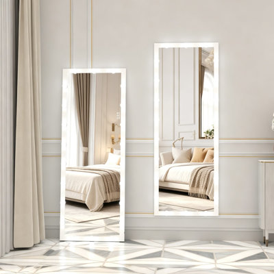 Miroir blanc pleine longueur avec lumières, miroir de meuble-lavabo Hollywood de 63 po x 24 po, 22 ampoules DEL, 3 températures de couleur, intensité variable, cadre en aluminium épais, à fixation murale ou sur pied