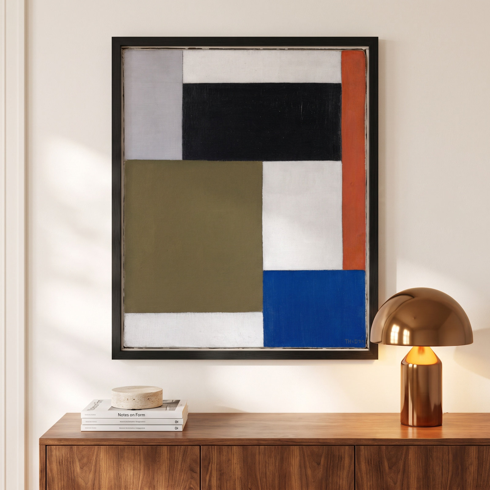 Composition by Theo Van Doesburg, 41" H x 33" W, Black Paper Framed