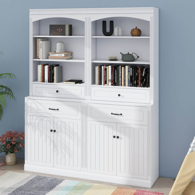 Bathroom Storage Cabinet With Quadruple Doors Drawers Customizable Shelf And Six Open Shelves