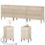 Ensemble de chambre à coucher 5 pièces, 3 commodes à trois tiroirs et 2 tables de chevet avec stations de recharge, ensemble de rangement en bois cannelé avec pieds en métal, suite de chambre moderne pour chambre à coucher-118099889