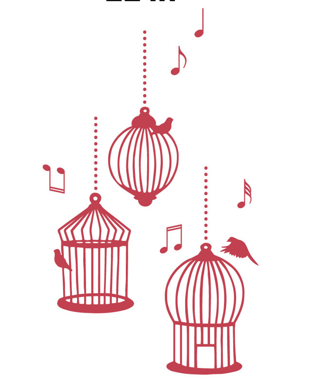 Décalcomanie murale cages d’oiseaux de chanson, Rouge Dahlia, H 56 po x l 33 po x P 0,01 po