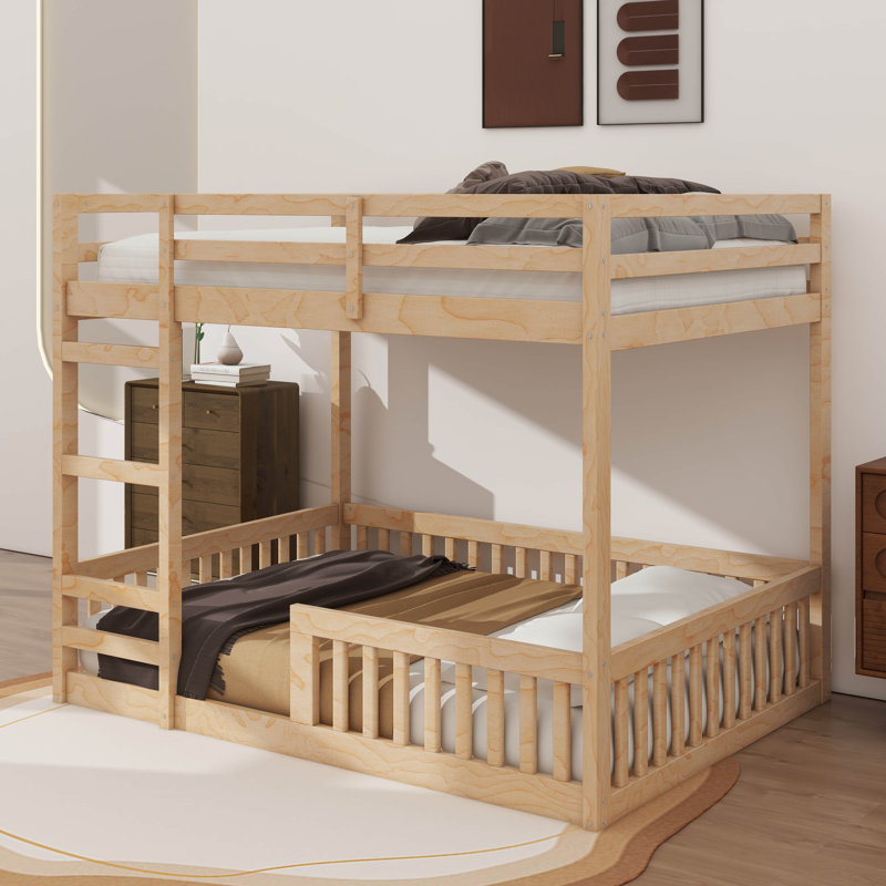 Full-Over-Full Wooden Bunk Bed Comes With A Ladder And Protective Safety Rails, Natural