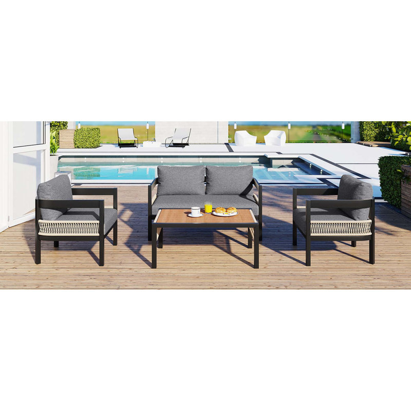 Ensemble de canapé d'extérieur en fer multi-personnes avec 1 table, Gris