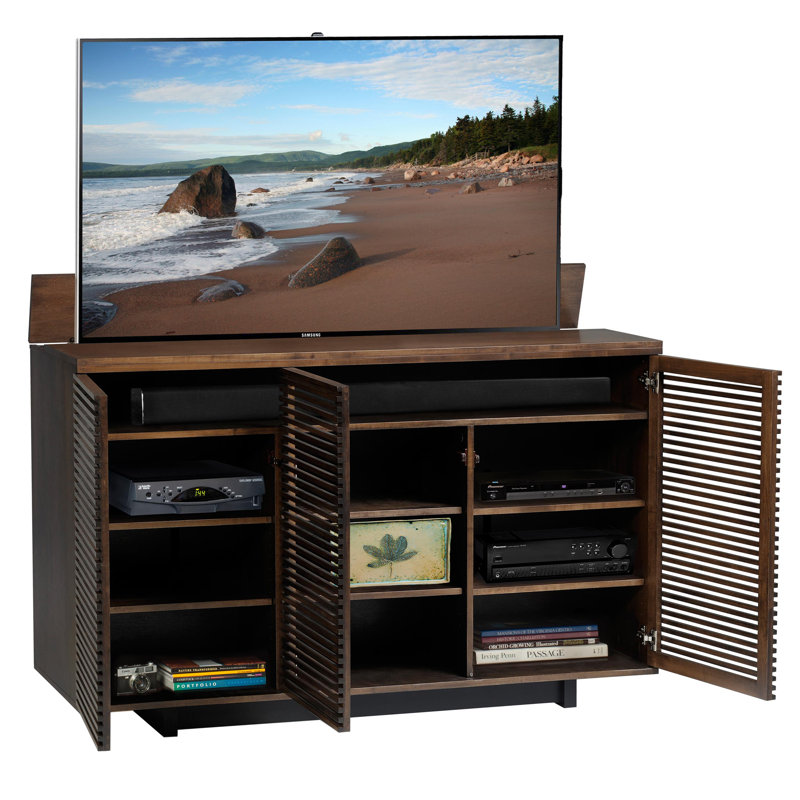 Meuble télé linéaire en bois massif pour téléviseur de 65 po ou moins, Cappuccino