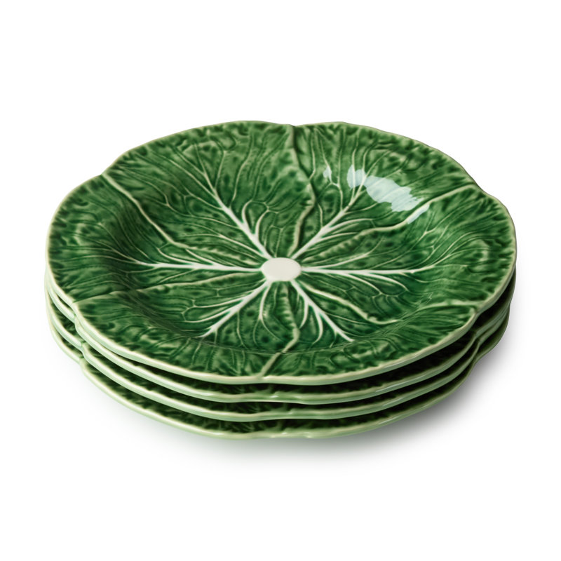 Le Jardin Cabbage Set of 4 3-D Salad Plate 9" – Sculpted Green Stoneware Leaf Plate – Seasonal Spring & Summer Tableware for Fresh, Nature-Inspired Dining and Entertaining