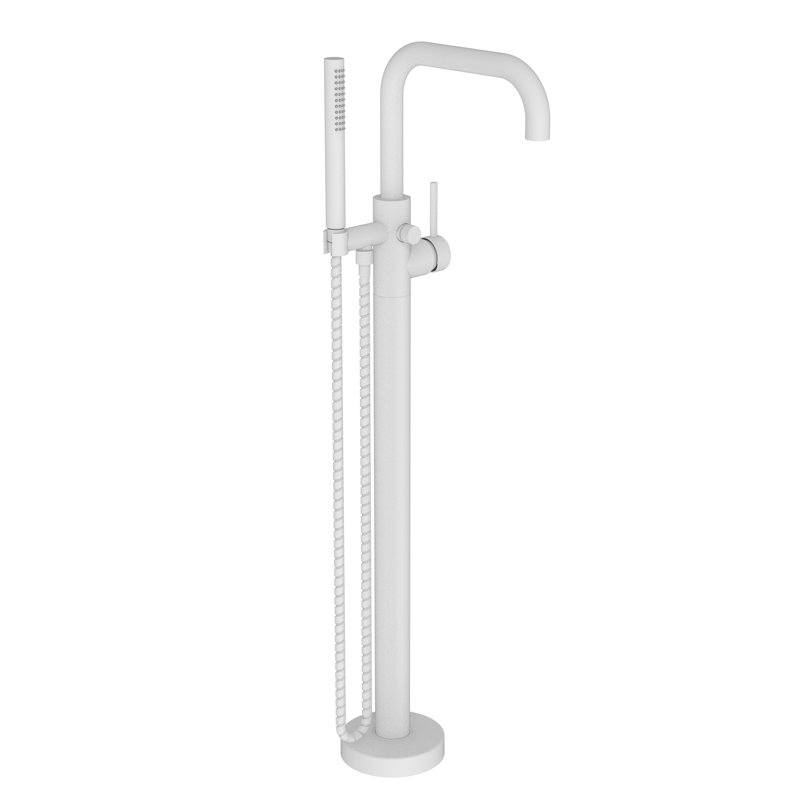 East Square Free Standing Exposed Tub and Hand Shower Set, Matte White