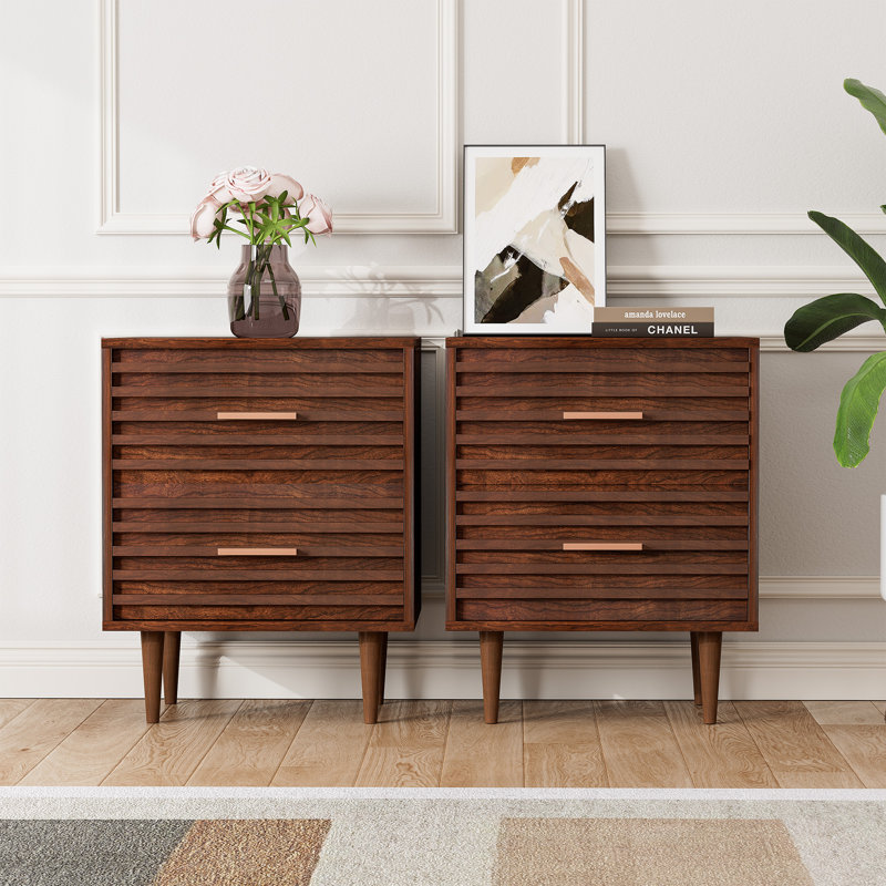 Jamyira 2 - Drawer Nightstands Set, Mid Century Modern End Table , Wooden Bedside Table In Brown