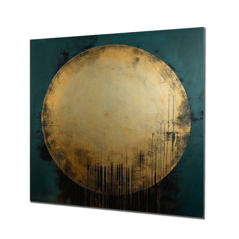 Décoration murale géométrique sarcelle, cercle doré et pleine lune, H 30 po x l 30 po x P 1 po, Métal métal