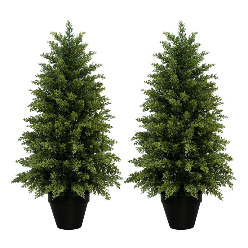 Faux Cypress Tree in Pot - Set of 2 Artificial Plants Outdoor Indoor for Office Christmas Decor, 93cm