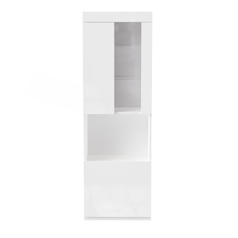 High Gloss Storage Cabinet With LED Lights, 67" Tall Pantry Cabinet With Acrylic Door, Modern Bookcase & Display Cabinet With Open Countertop And Tempered Glass Shelves For Living Room,