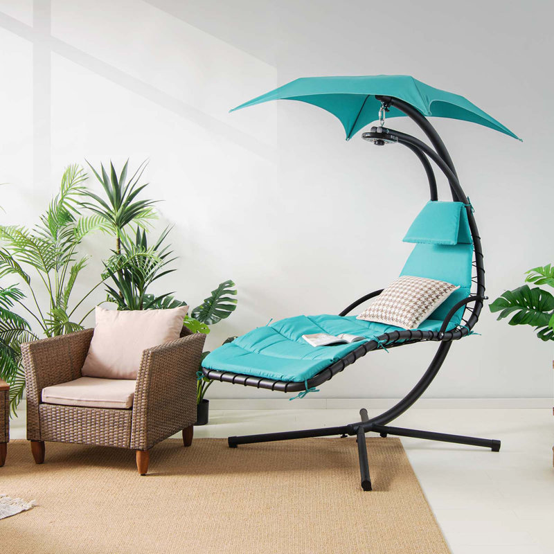 Chaise longue suspendue Anokh avec support, Turquoise