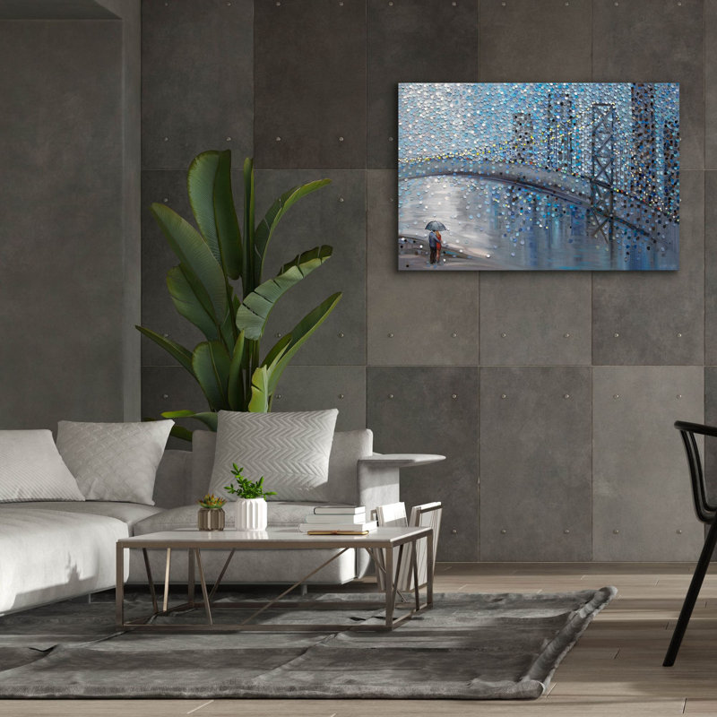 «Rainy Date With The Bridge View» par Ekaterina Ermilkina, art mural sur toile, H 40 po x l 60 po x P 1,5 po