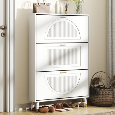  Armoire de rangement cannelée à chaussures avec 3 tiroirs rabattables