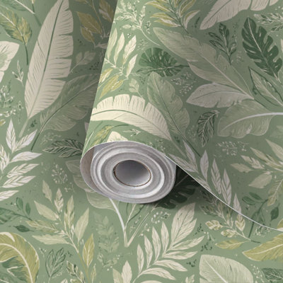 Peel and Stick Wallpaper Contact Paper Seamless floral Tropical bananas leaves Tropical leaves retro style Self Adhesive and Removable 24in x 118in(60x300cm)