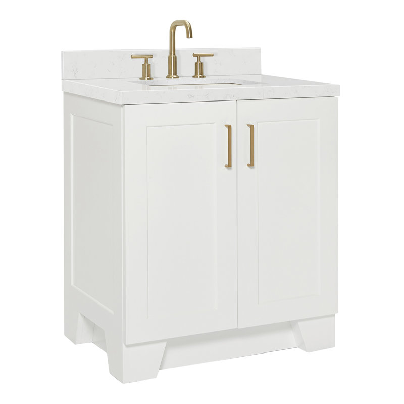 31 IN.  Single Bathroom Vanity, White, Carrara Quartz, Rectangle