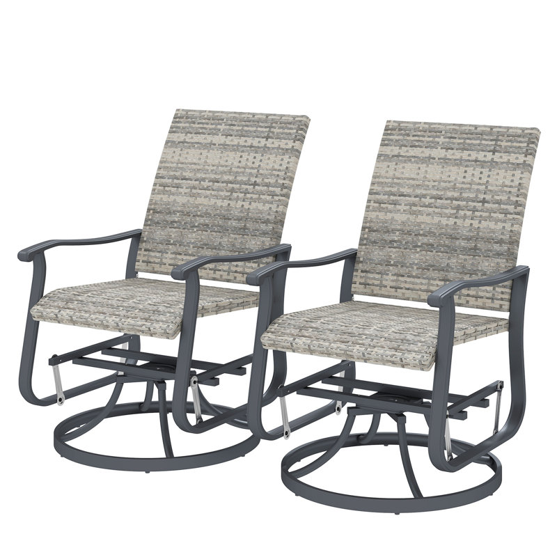 Ensemble de 2 chaises d'extérieur pivotantes en osier avec structure en acier Outsunny, jaune