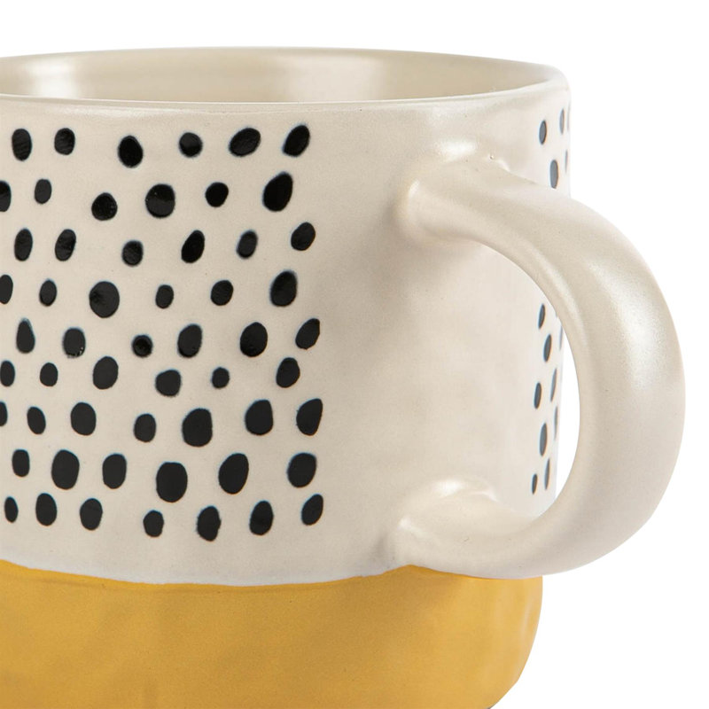 Nicola Spring - Dipped Dotty Stoneware Coffee Mugs - 385ml - Set of 6, Mustard