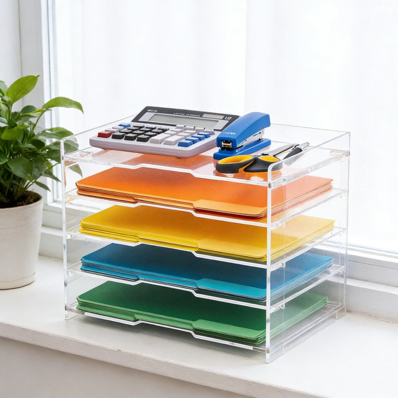 Organisateur de dossiers et bac à courrier en acrylique transparent pour bureau et maison, rangement de documents de bureau pour dossiers, papier, courrier et fournitures