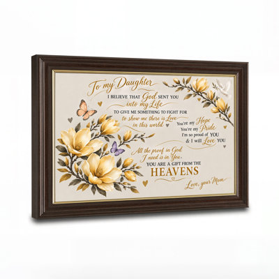 To My Daughter Inspirational Quote With Gold Magnolias Canvas Wall Art