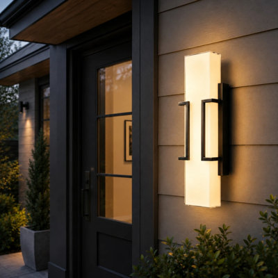 Modern LED Outdoor Wall Sconce, Dimmable Waterproof Glass Shade, 3000K Warm White