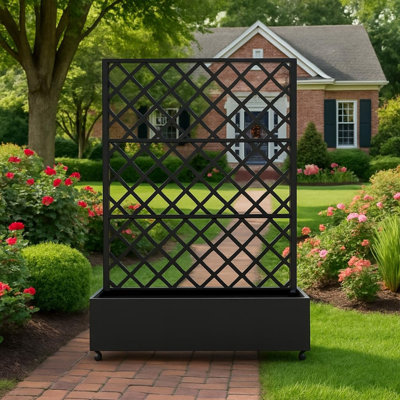 Lit de jardin surélevé roulant avec treillis - Boîte à fleurs en métal 72 po x 47 po pour plantes grimpantes, légumes et vignes, moustiquaire et trous de drainage