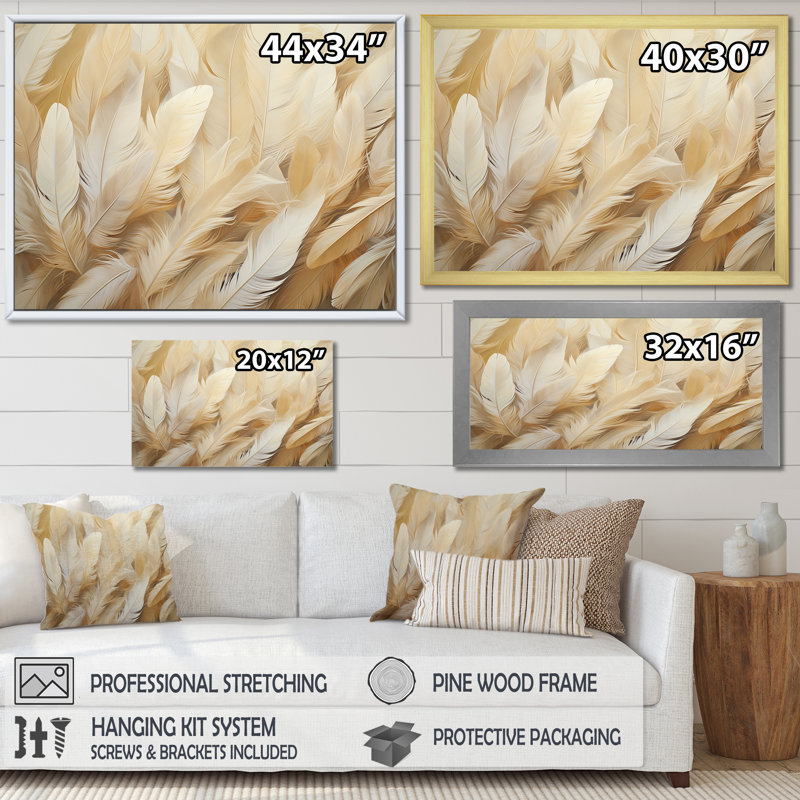 " Feathery Plumes I ", Gold Floater Framed, 24" H x 32" W x 1" D