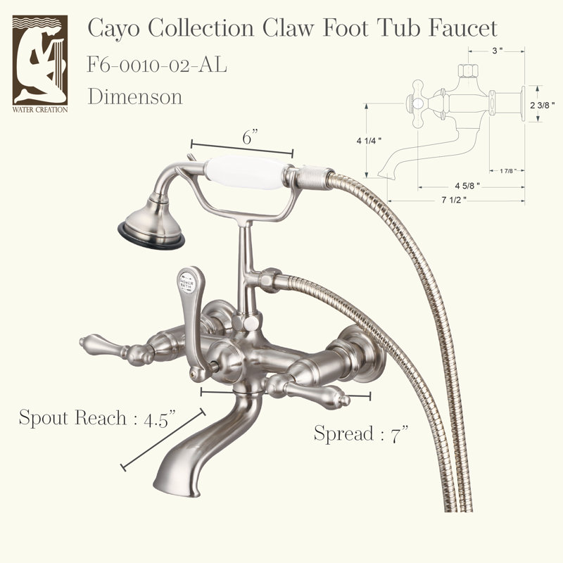 Stonington 2 Handle Wall Clawfoot Tub Faucet with Diverter, Lever Handles, Oil Rubbed Bronze