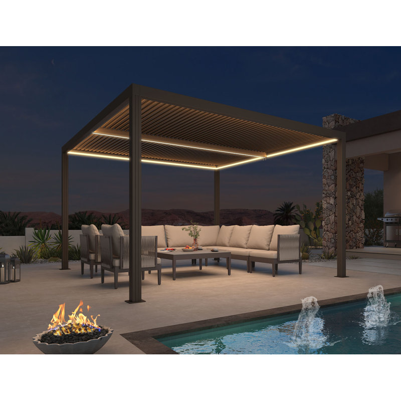 Pergola à persiennes mauve avec lumières à DEL intégrées, H 94,32 po x l 144,62 po x P 144,62 po