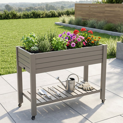Outdoor Elevated Planter With Drainage Hole And Wheels