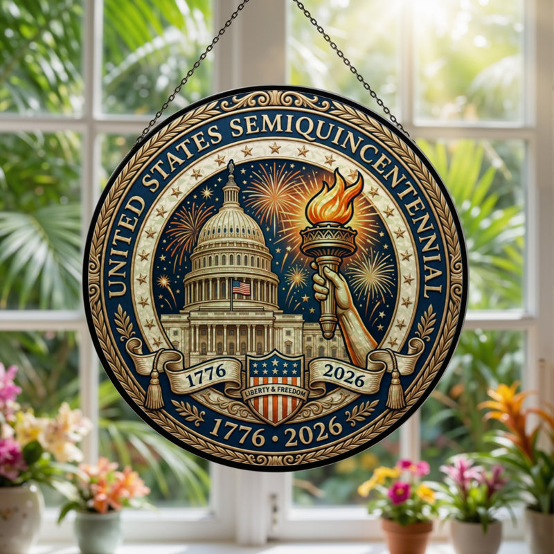 Panneau de fenêtre en verre pour décoration intérieure États-Unis 250th Anniversary, H 7,8 po