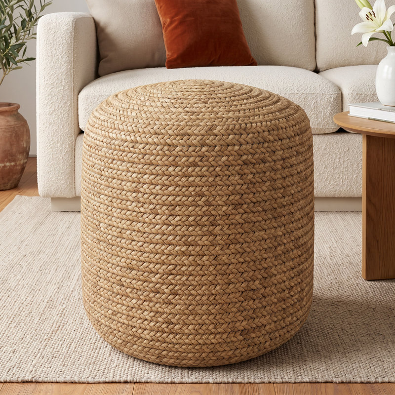Sandara 16" Wide Round Pouf Ottoman, Natural