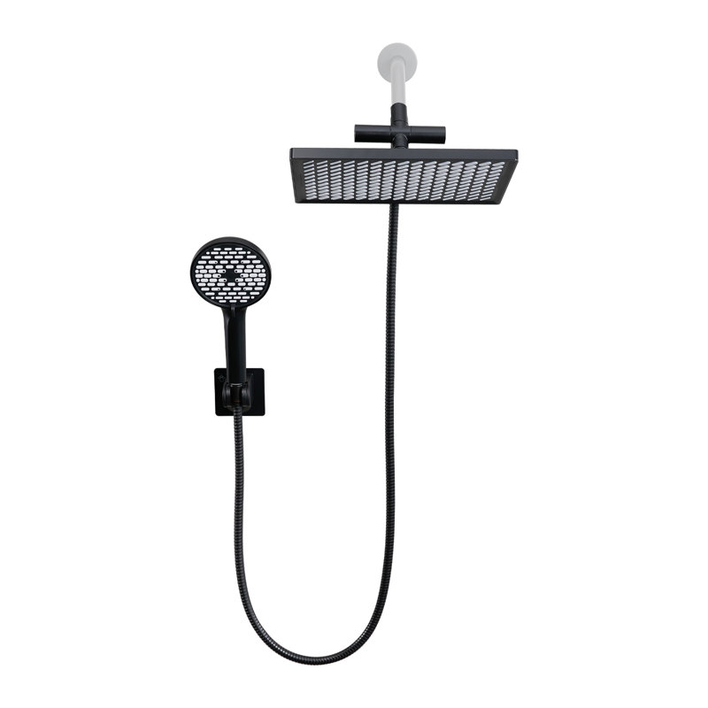 Pomme de douche rectangulaire réglable haute pression double 12 po avec douchette à 6 jets, Noir mat