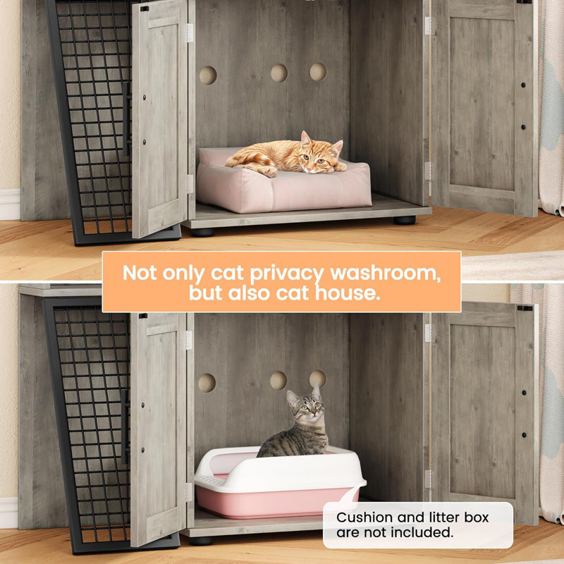 Gray MDF and Iron Cat Litter Box Enclosure with Ladder