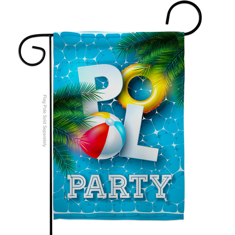 Drapeau de jardin en polyester à 2 côtés 1 pi 6 po x 1 pi Pool Party
