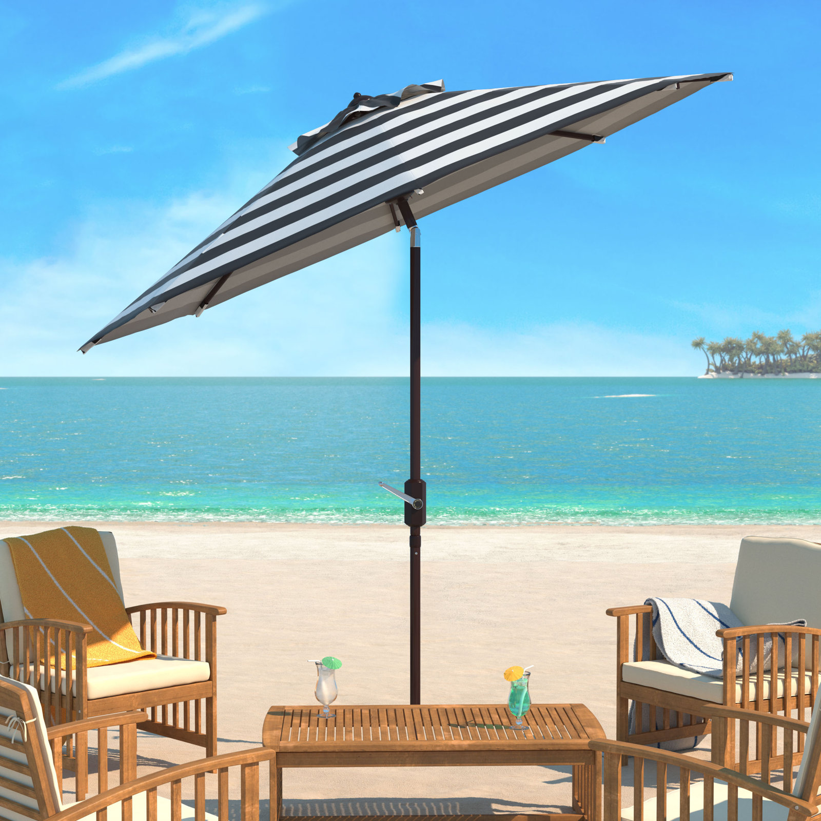 100.79'' Outdoor Umbrella, Black/White, Brown