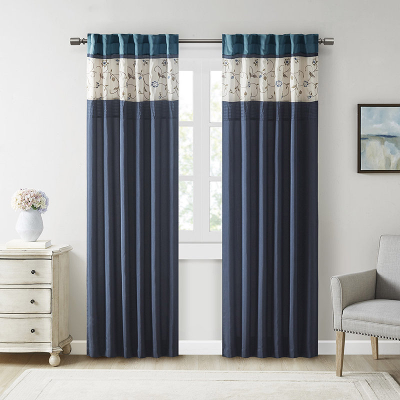 Vanarsdale Room Darkening Curtain Single Panel, Blue, 50.08" W x 95.11" L