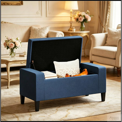 Banc de rangement avec repose-pieds, banc d'entrée rembourré avec siège, avec plateau relevable et pieds en bois d'hévéa