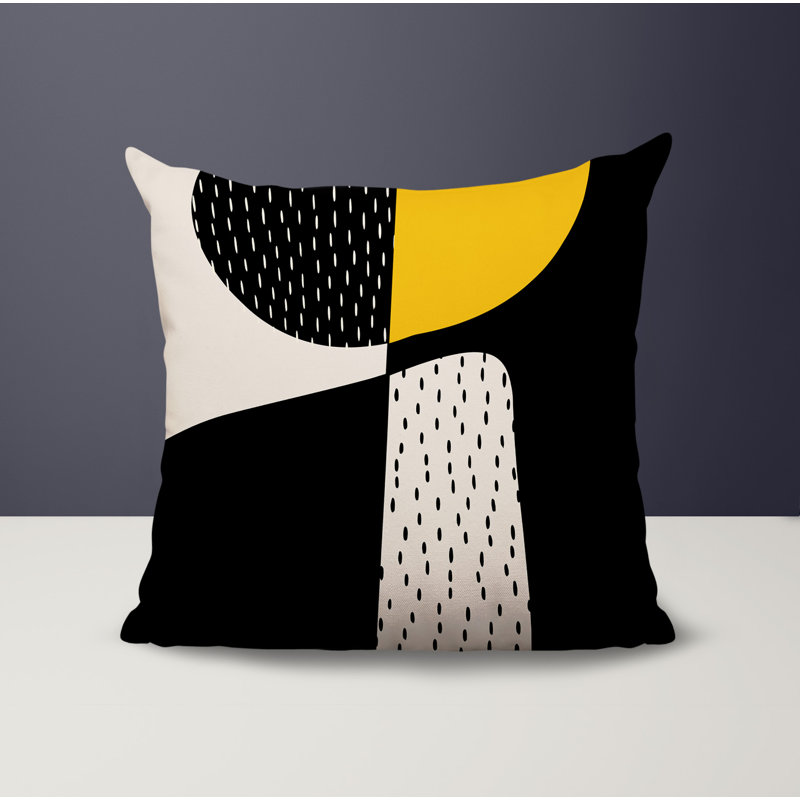 Coussin carré intérieur / extérieur pia, H 15 po x l 15 po, Jaune / noir / blanc cassé
