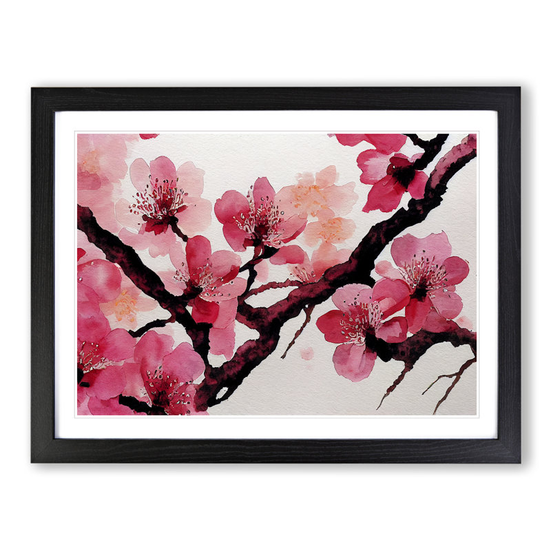 Cherry Blossom Flower Watercolour Vol.2 - Framed Print, Black, 25cm H x 34cm W x 2cm D