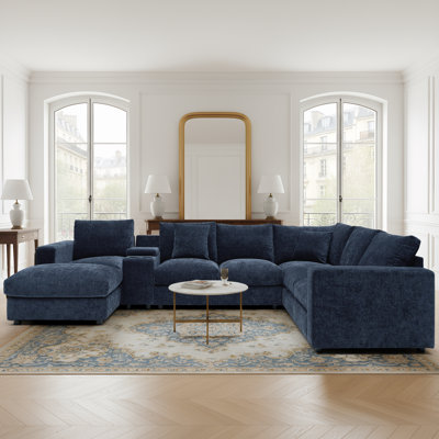 Canapé modulaire Cloud rembourré avec sièges profonds et console avec porte-gobelet avec port USB