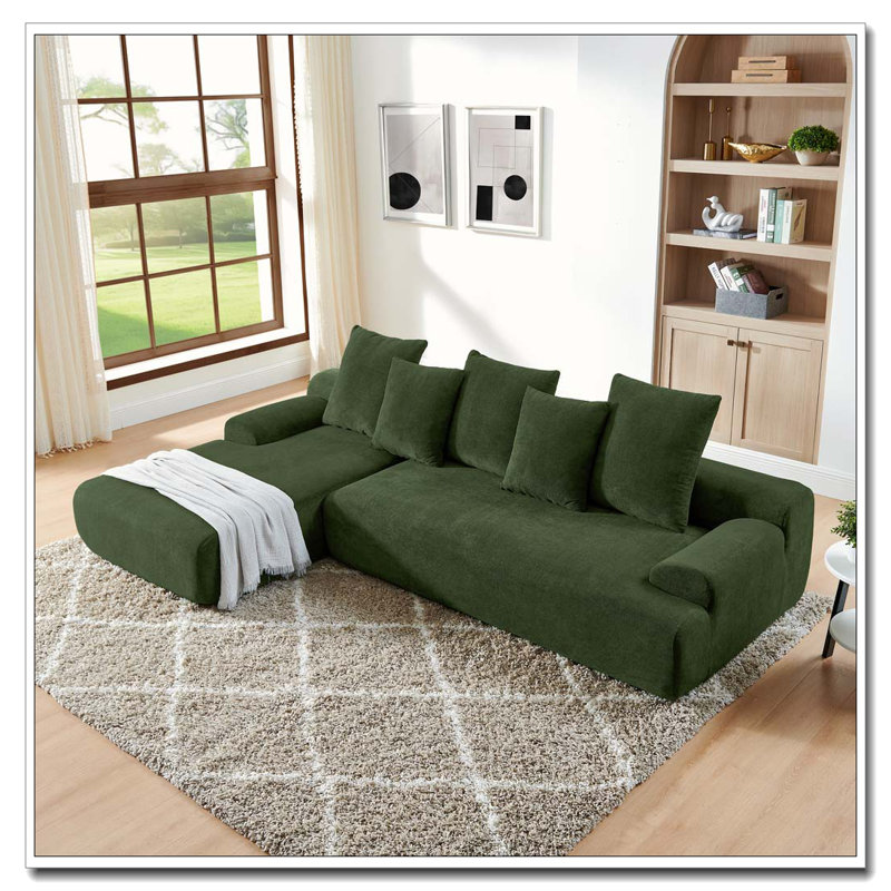 Upholstered L-Shape Sectional Sofa Couch, Green