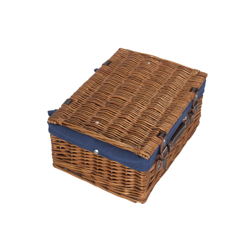 Wicker Hamper Basket with Lining, Double Steamed/Navy Blue, 19cm H x 41cm W x 30cm