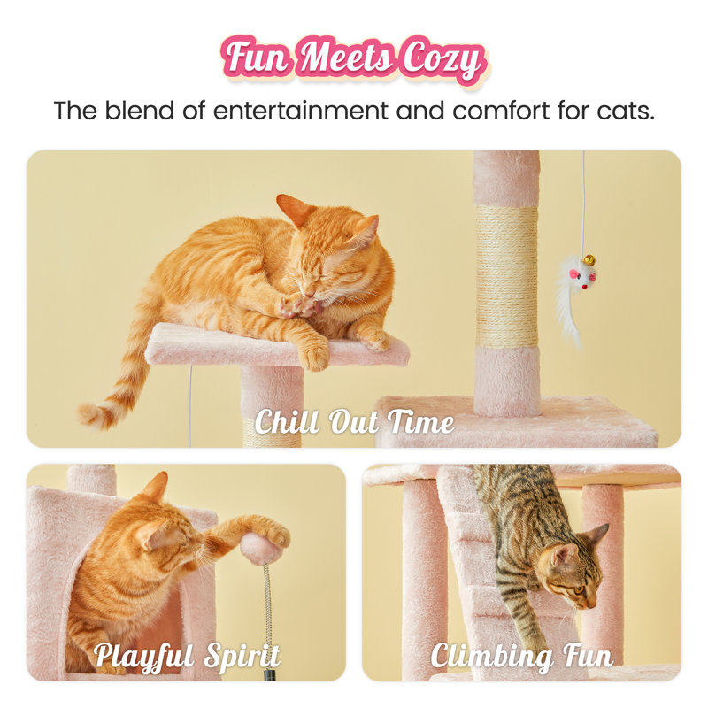 63.8-Inch Pink Multi-Level Sisal Cat Tree Tower