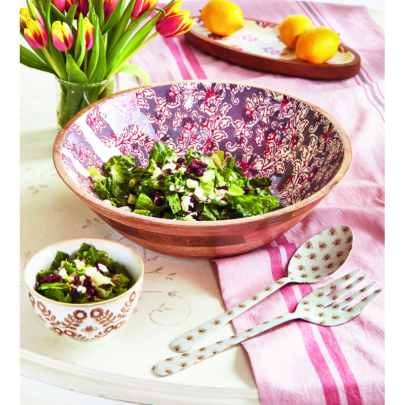 Jasmine Wood & Enamel Serving Bowl