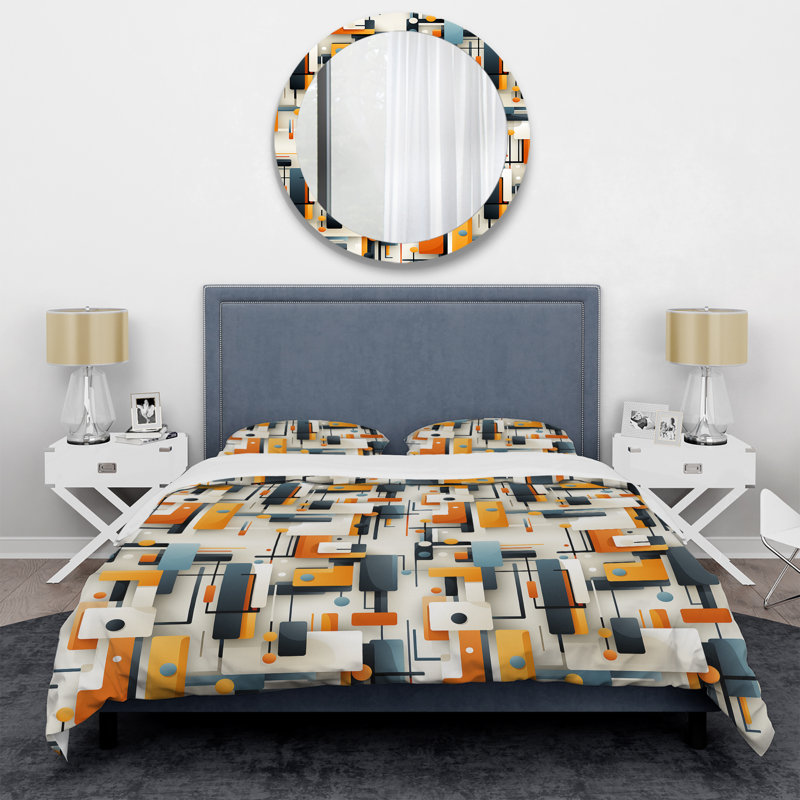 Grey Industrial Geometric Rectangle Mirage Geometric Shapes Duvet Cover, Twin Duvet Cover + 1 Standard Sham