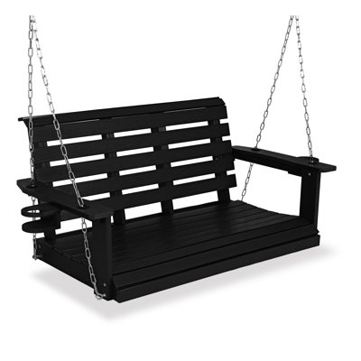 Poly Porch Swing for 2 Person, HIPS Swing Bench with Cupholders